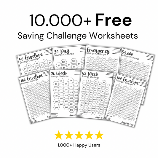 10.000 + Saving Challenge Worksheets